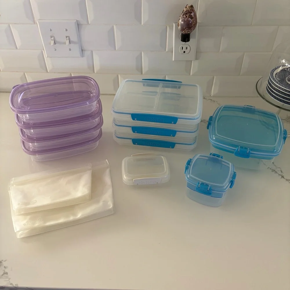 Sistema Blue Avocado Meal Prep Storage Travel Containers Food Kitchen Lot